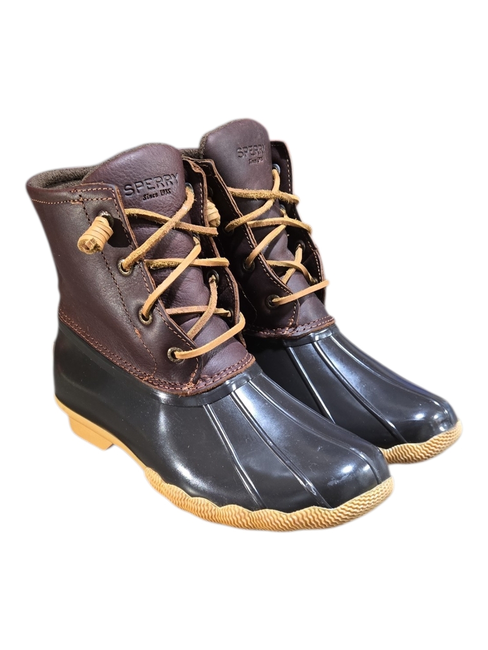 Sperry Saltwater Women's Lace Up Duck Boots tan/Dark Brown Size US 7.5 STS91176